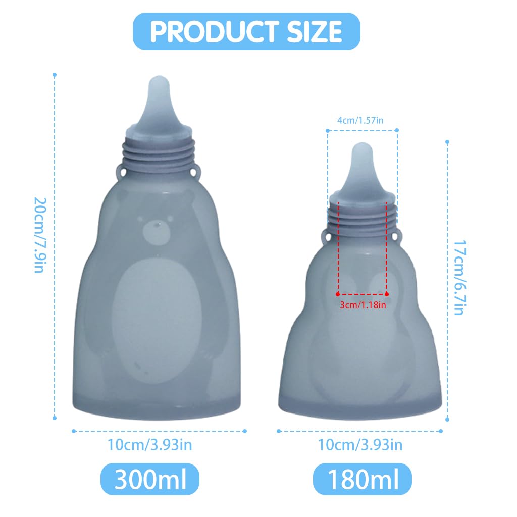 SNOWIE SOFT 2Pcs Silicone Breast Milk Storage Pouch Set Baby Pouches Reusable Breast Milk Storage Bags with 3 Replaceable Tips Food-Grade Baby Food Storage for Milk, Juice, Puree, Water(300ml+180ml) SNOWIE SOFT 2Pcs Silicone Breast Milk Storage Pouch Set Baby Pouches Reusable Breast Milk Storage Bags with 3 Replaceable Tips Food-Grade Baby Food Storage for Milk, Juice, Puree, Water(300ml+180ml)